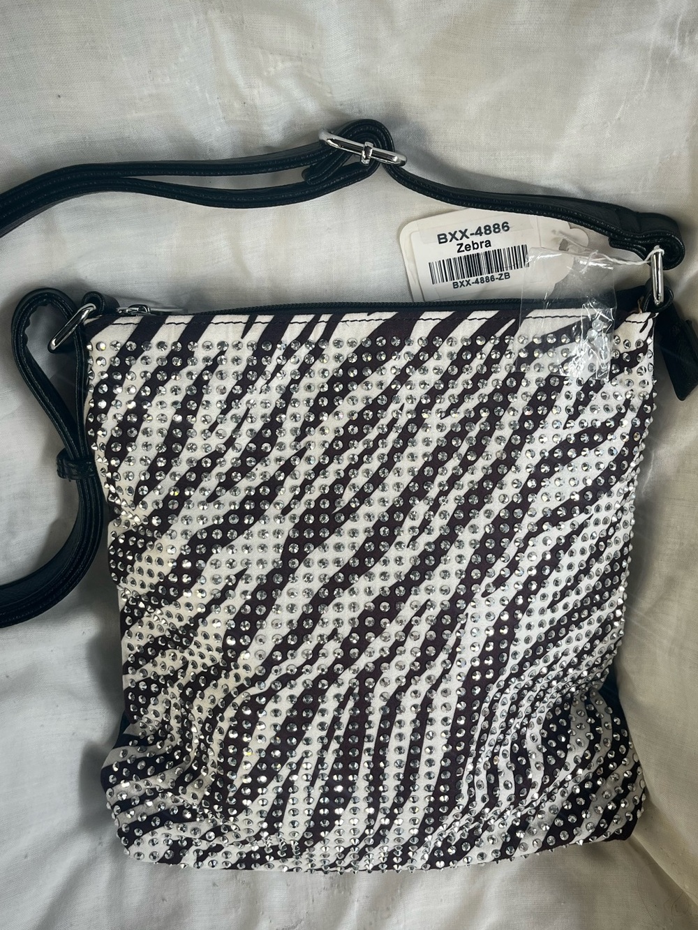 Rhinestone Zebra Patterned Crossbody Sling